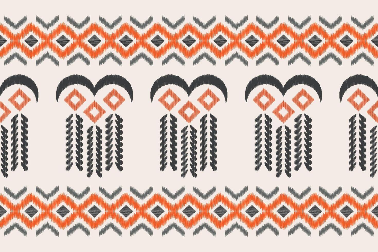 Ethnic Ikat fabric pattern geometric style.African Ikat embroidery Ethnic oriental pattern brown cream background. Abstract,vector,illustration.Texture,clothing,frame,decoration,motif,carpet. vector