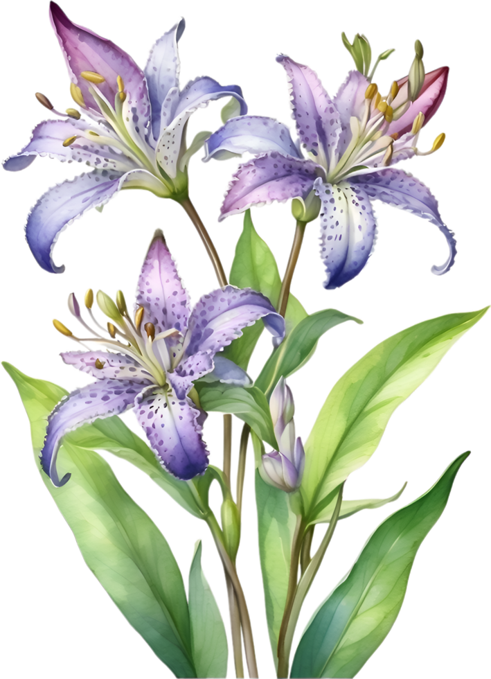 AI generated Watercolor painting of Toad Lily flower. Illustration of flowers. AI-Generated. png