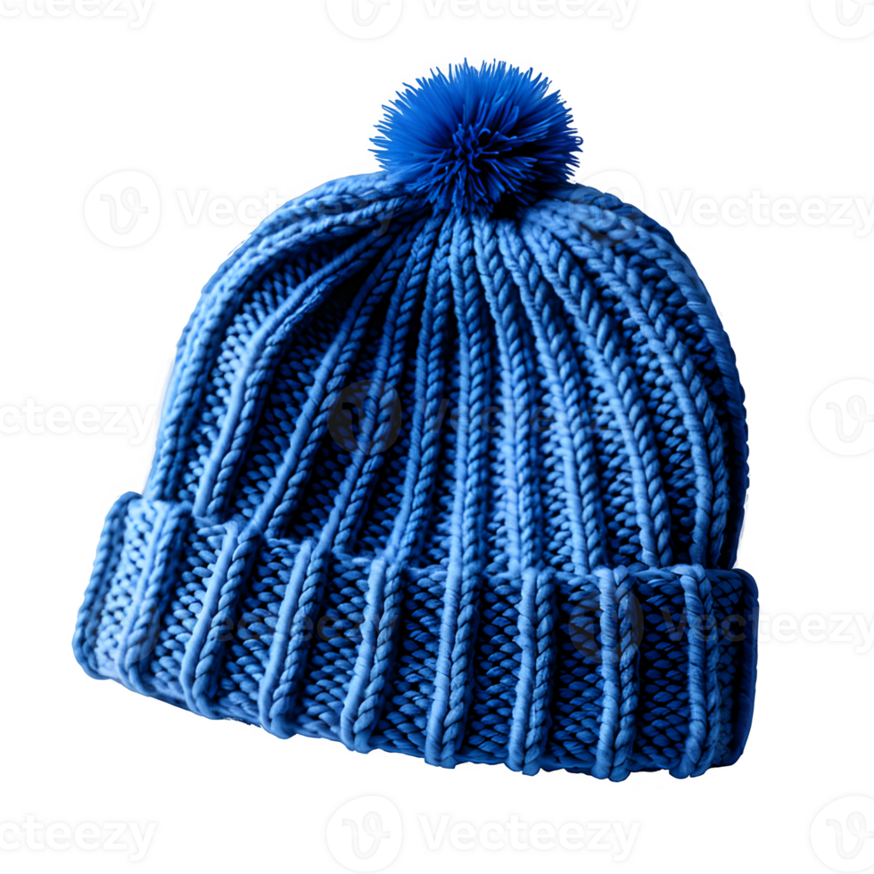 AI generated blue knitted hat isolated on transparent background ,knitted hat png ,generative ai
