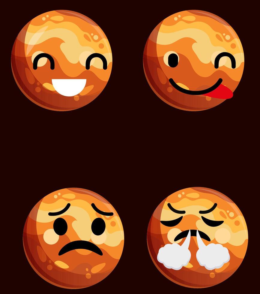 Set of cute venus planet emoticons. Venus character in different expressions. Can be use icon, logo, template, web design, vector