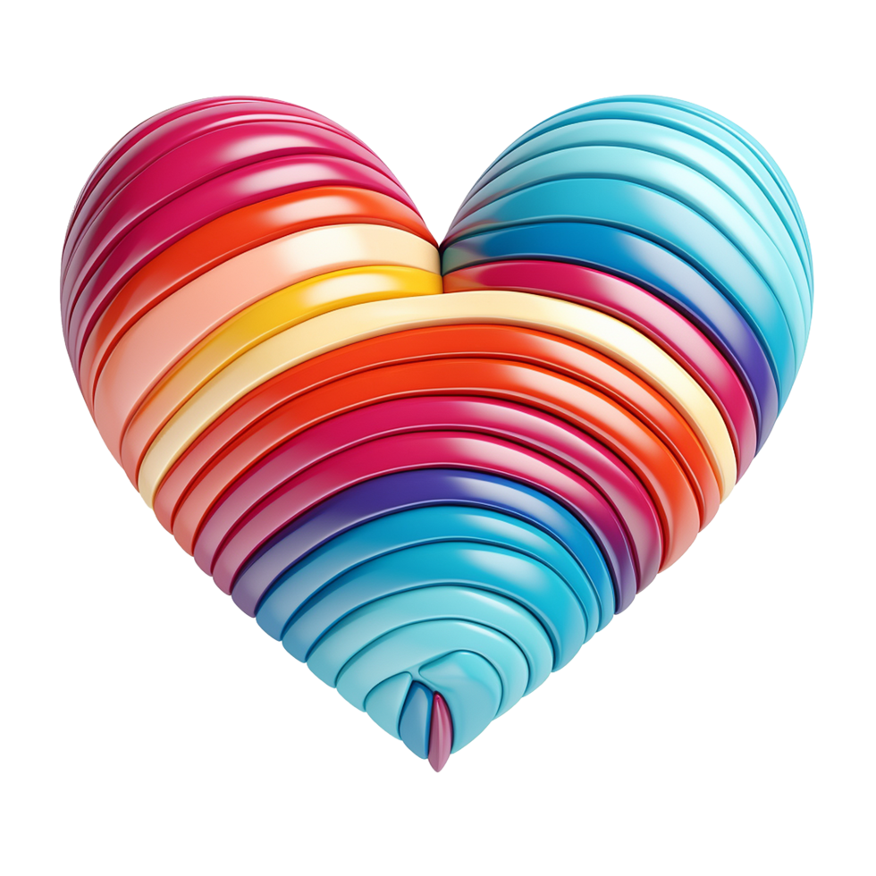 AI generated A heart relief with colorful stripes png isolated on transparent background