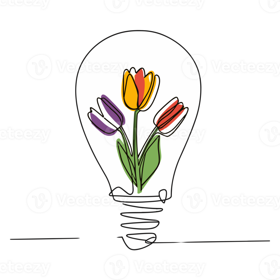 AI generated minimalist graphic light bulb with a bouquet of tulips inside png