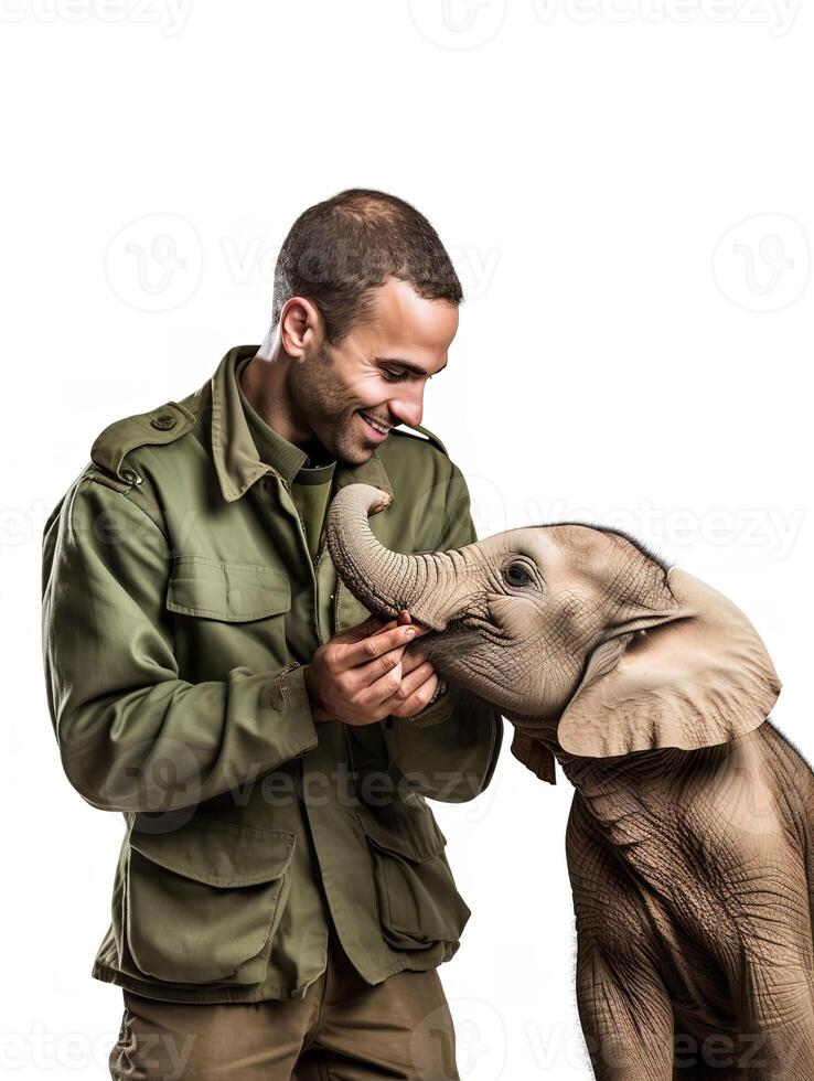 ai generado experimentado masculino cuidador del zoológico con animales, ai generado foto