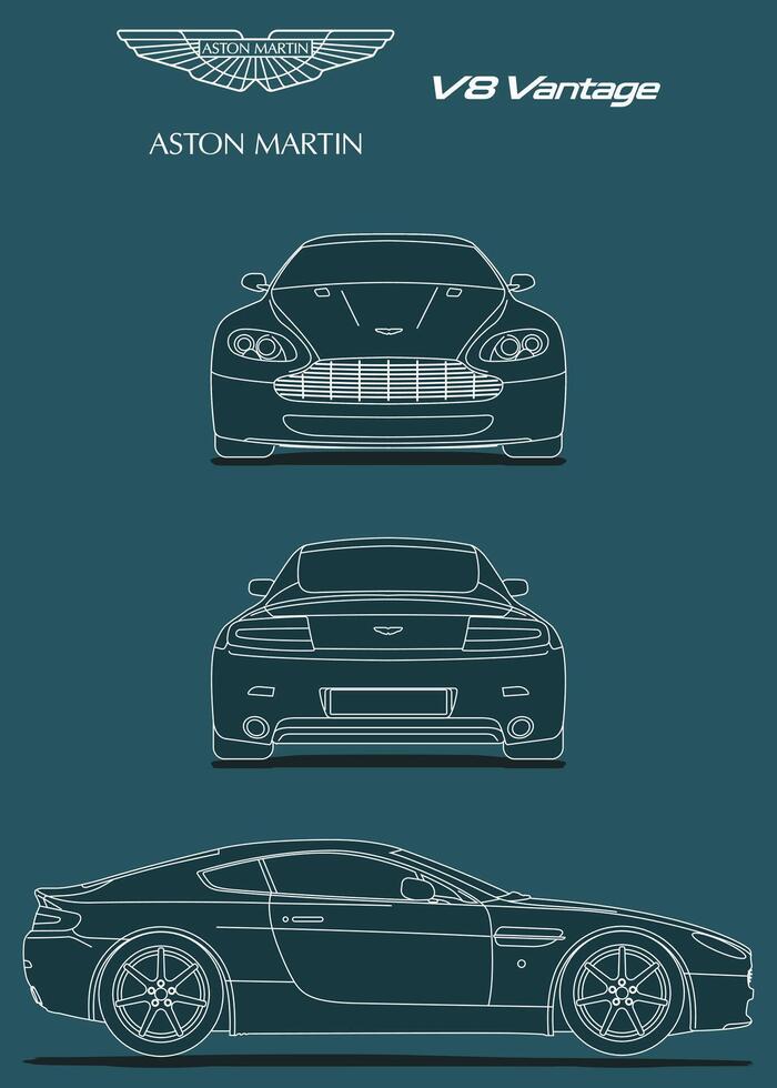 2005 Aston Martin V8 Vantage car blueprint vector