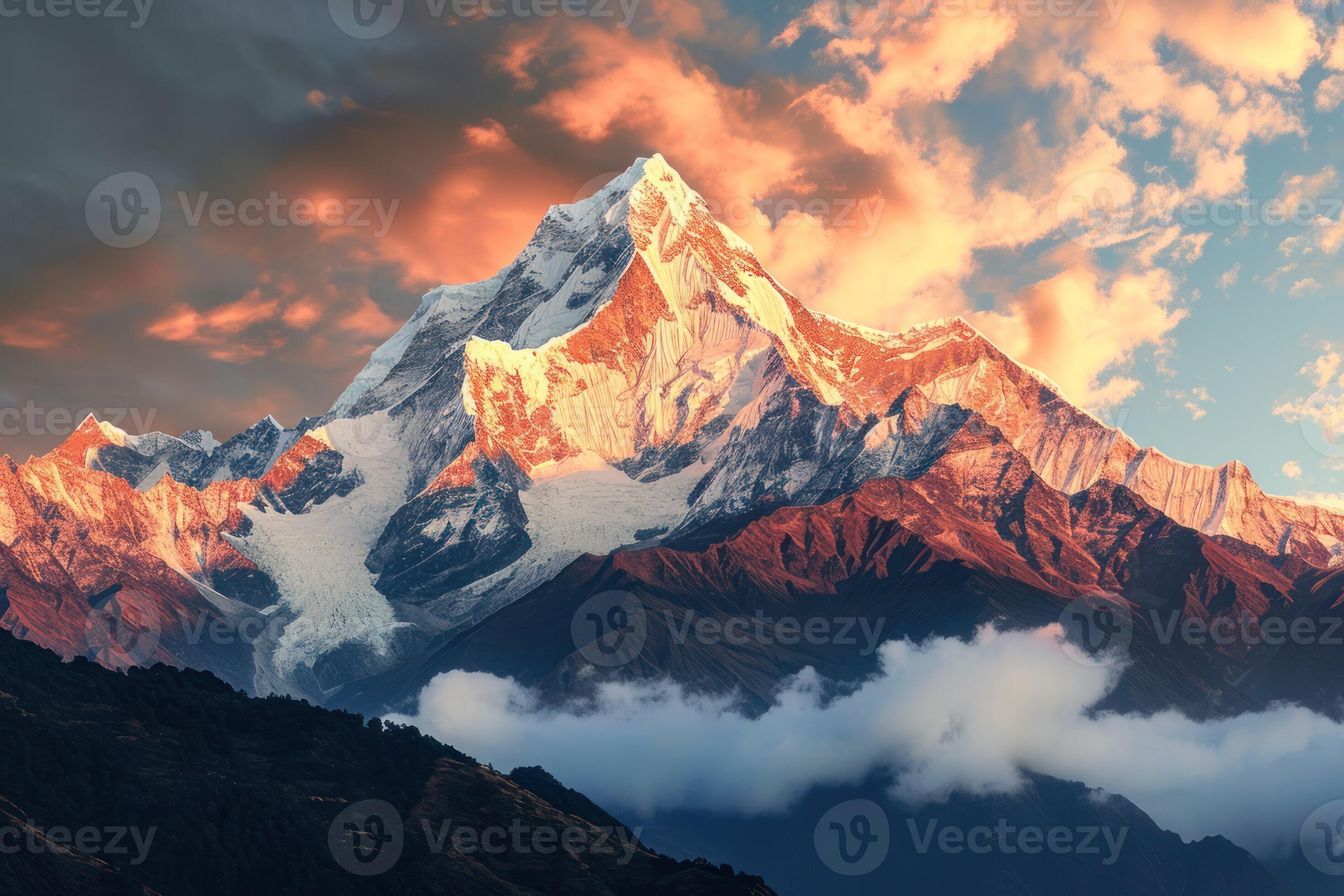 AI generated Explore the majestic allure of snow-capped mountain peaks 