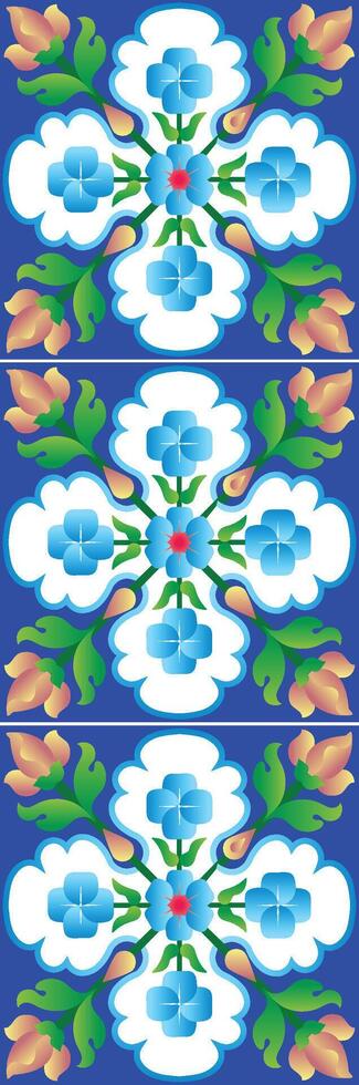 Clásico damasco sin costura ornamental acuarela azul floral pintar loseta diseño modelo. cerámico loseta diseño estilo vector
