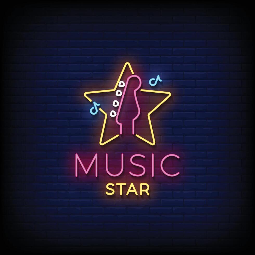 Neon Sign music star with brick wall background vector