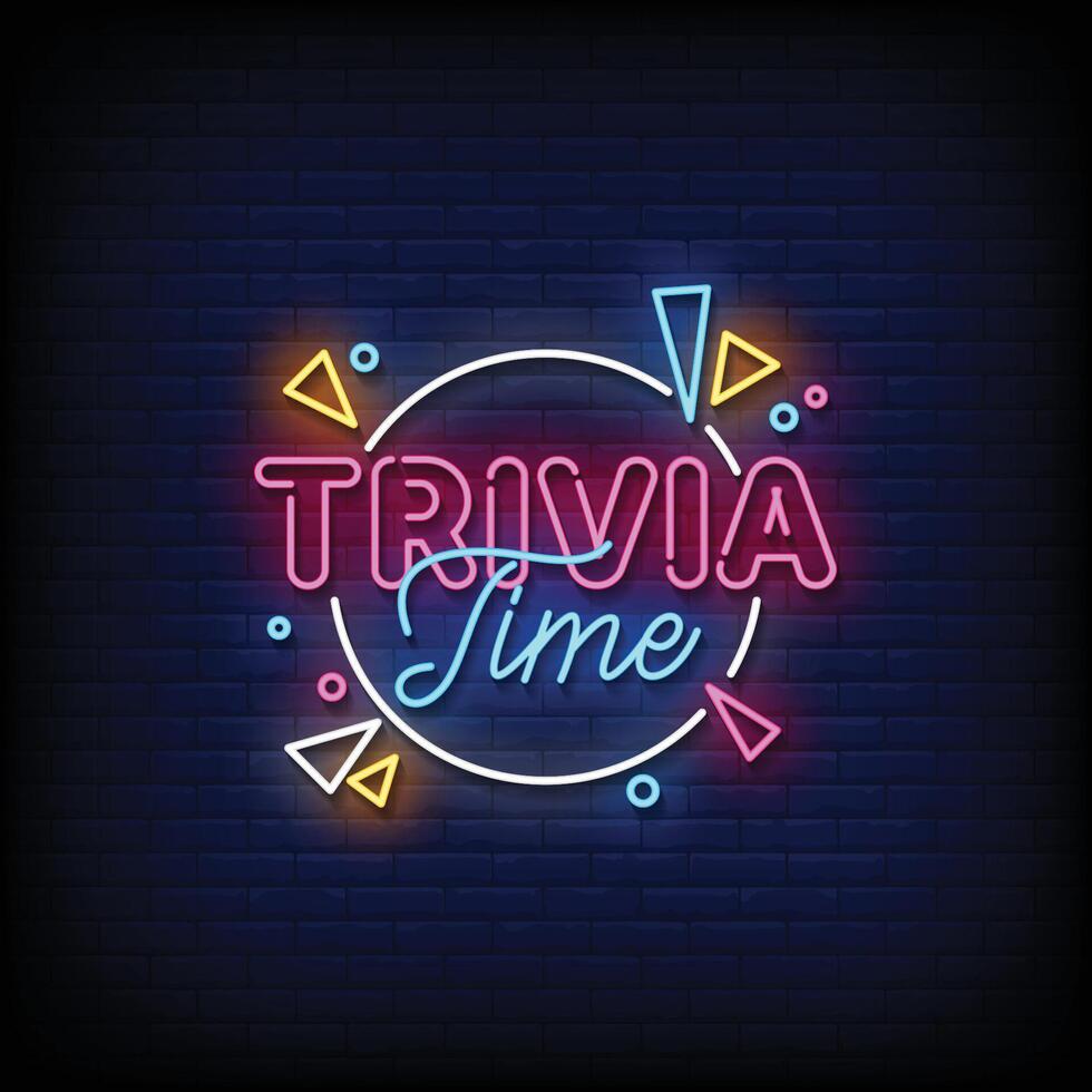 Neon Sign trivia time with brick wall background vector