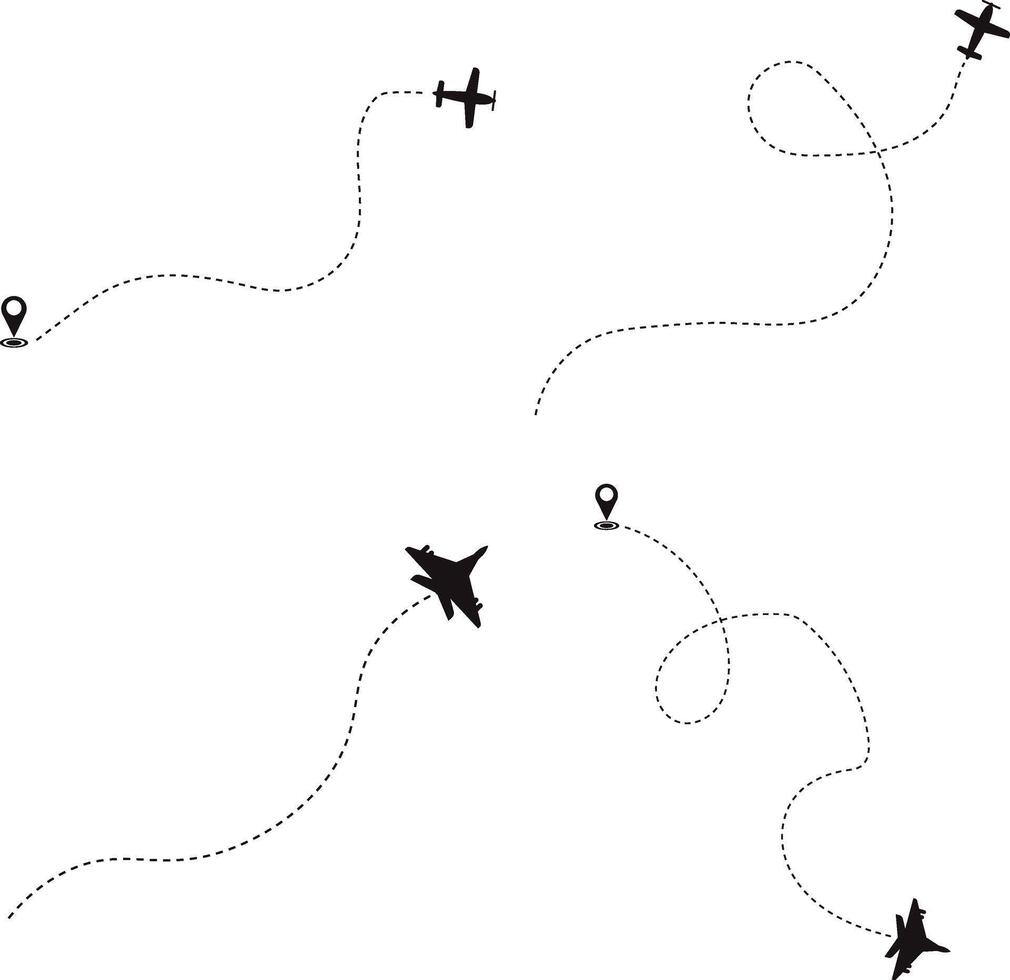 Set of Airplane Dotted. Airplane Routes. Isolated On White Background vector