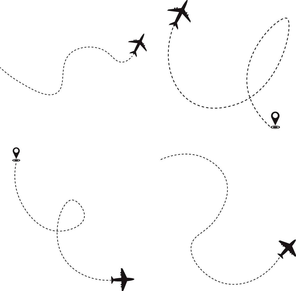 Set of Airplane Dotted. Airplane Routes. Isolated On White Background vector