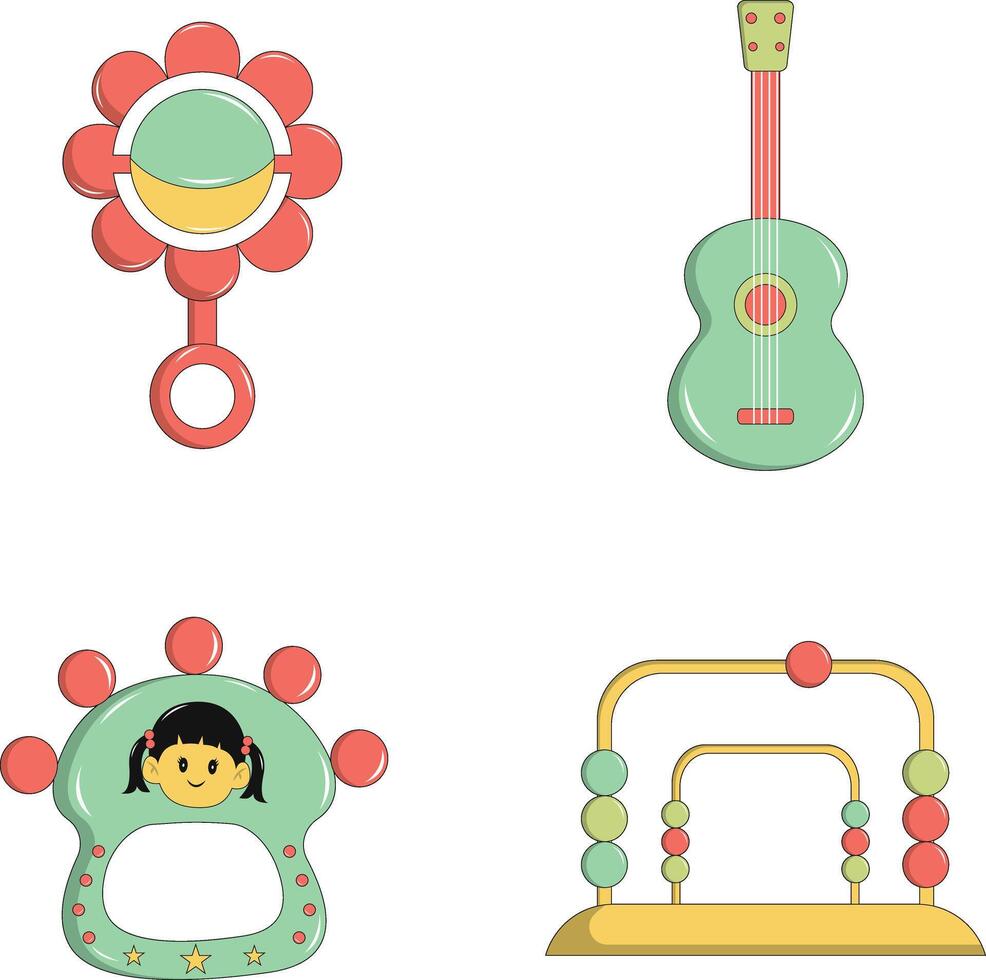 Set of Different Children's Toys. In Cartoon Design Style vector