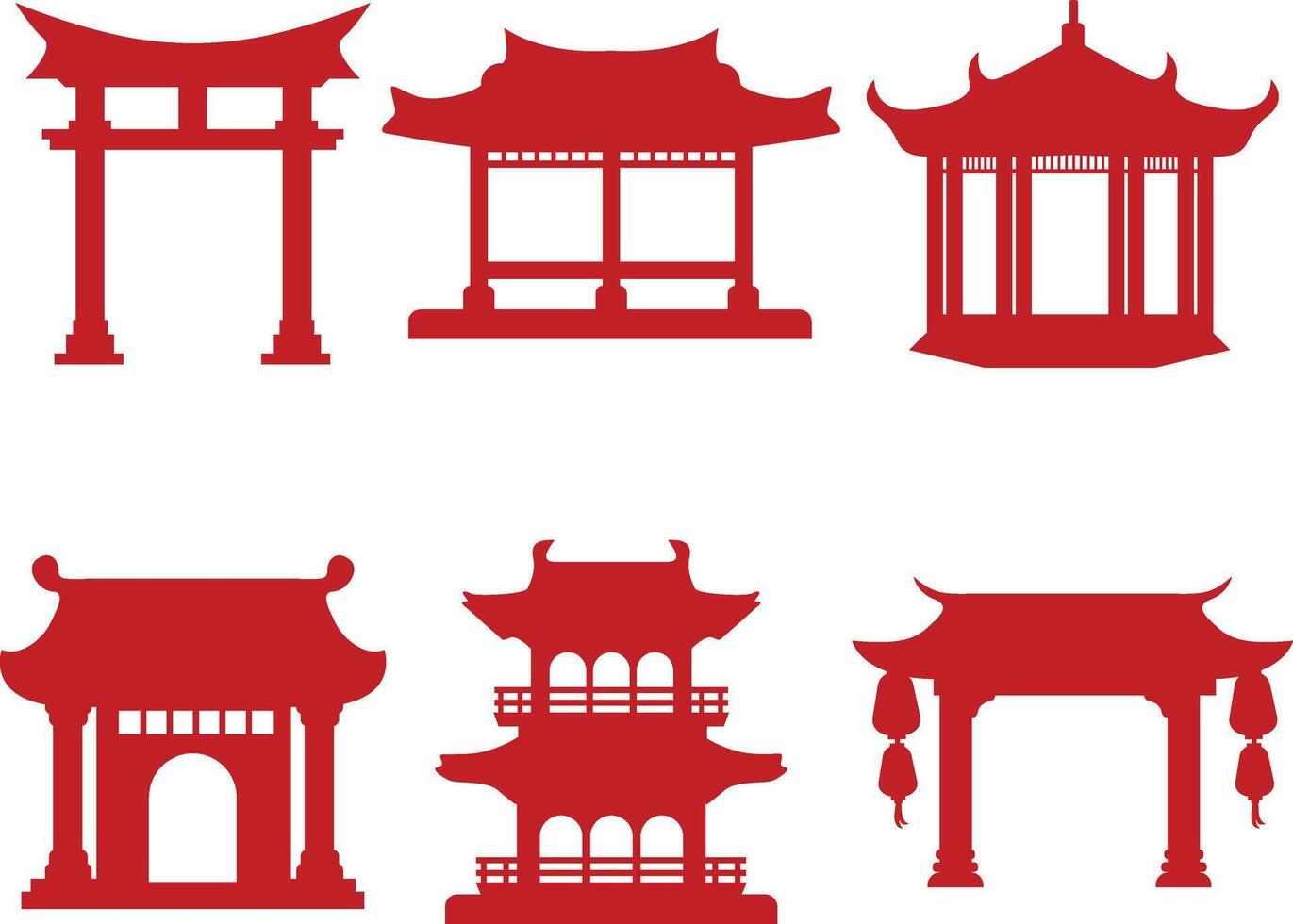 tradicional chino edificio icono colocar. plano diseño concepto vector
