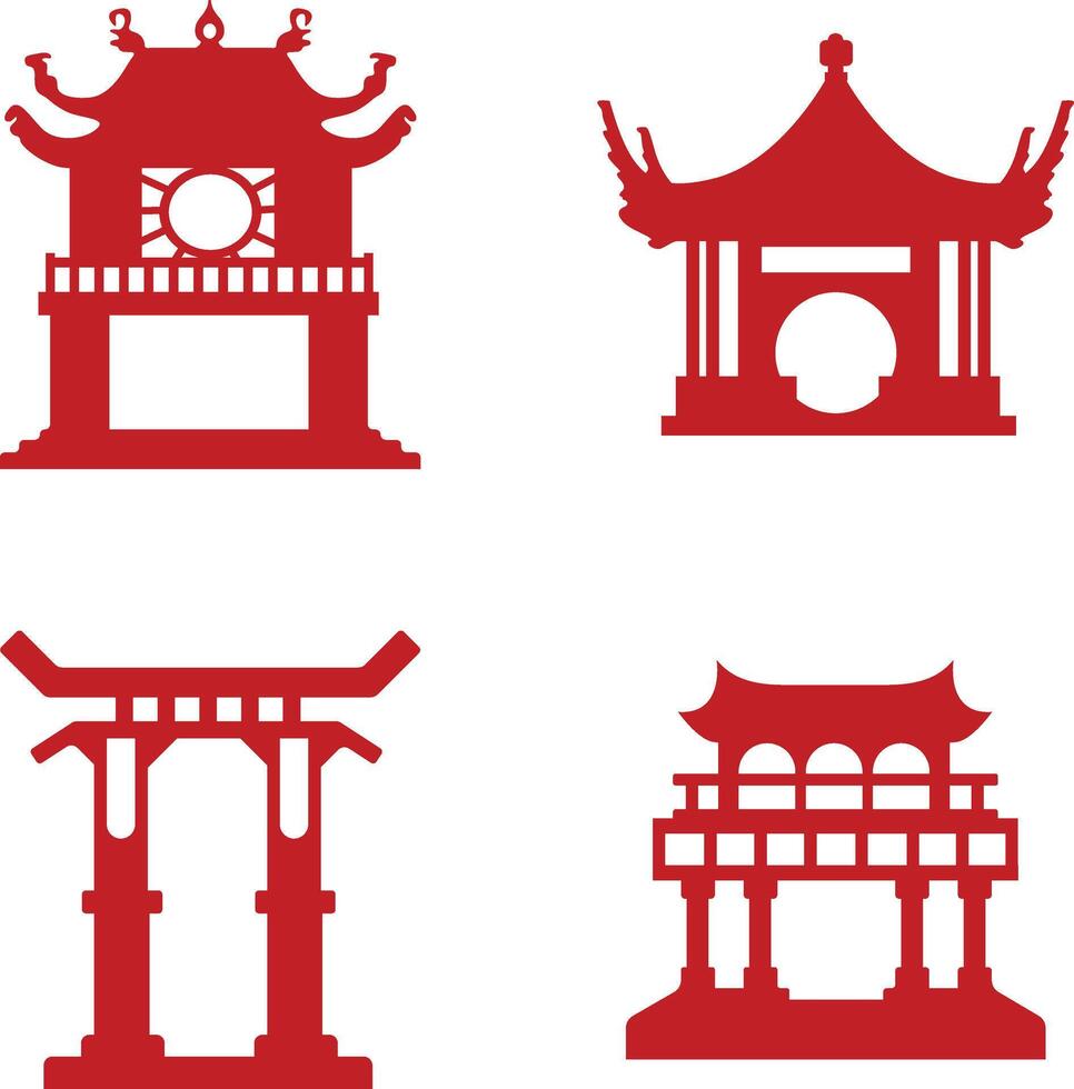 Traditional Chinese Building Icon Set. Flat Design Concept vector