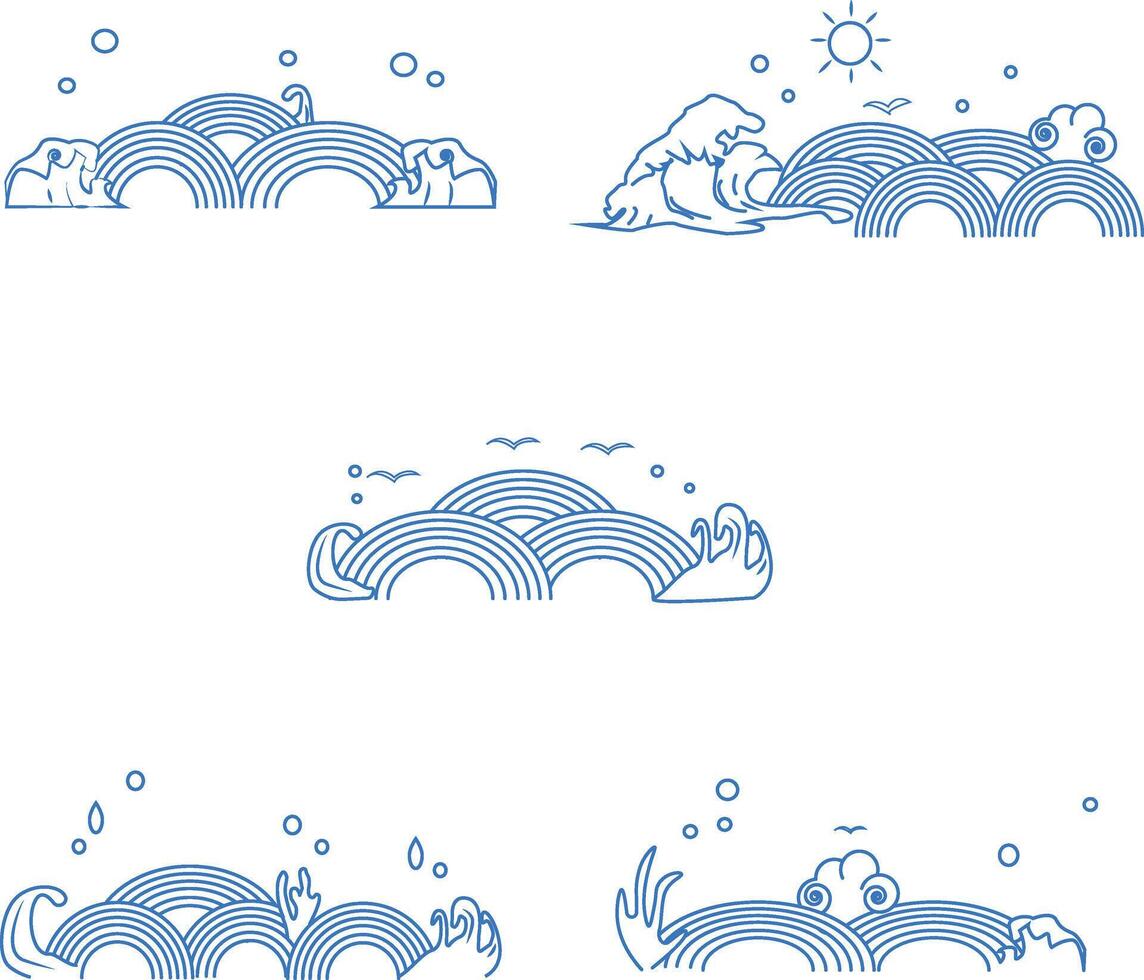 Traditional Chinese Wave Illustration. Cartoon Style, Isolated Vector