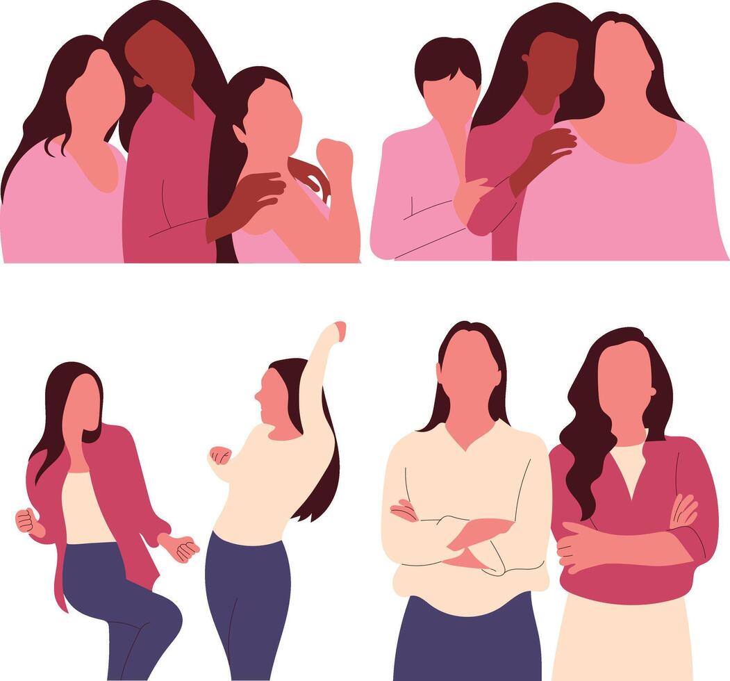 Set of International Women Day Icons. Flat Cartoon Style, Vector Illustration