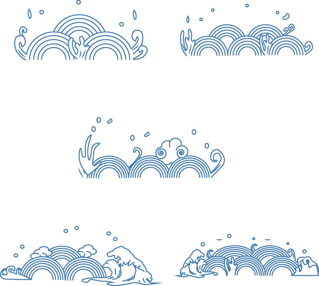 Traditional Chinese Wave Illustration. Cartoon Style, Isolated Vector