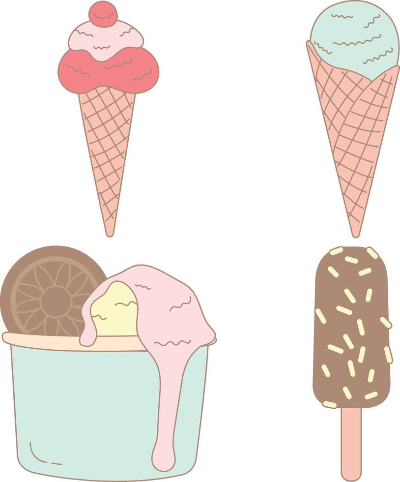 Ice Cream Yummy Icons. With Colorful Design. Vector Illustration Set.