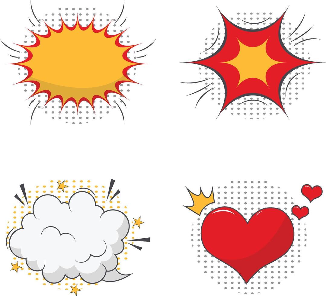 Comic Dynamic Icon Set. For Cartoon Effects in Comics. Halftone Comic Elements. Isolated Vector
