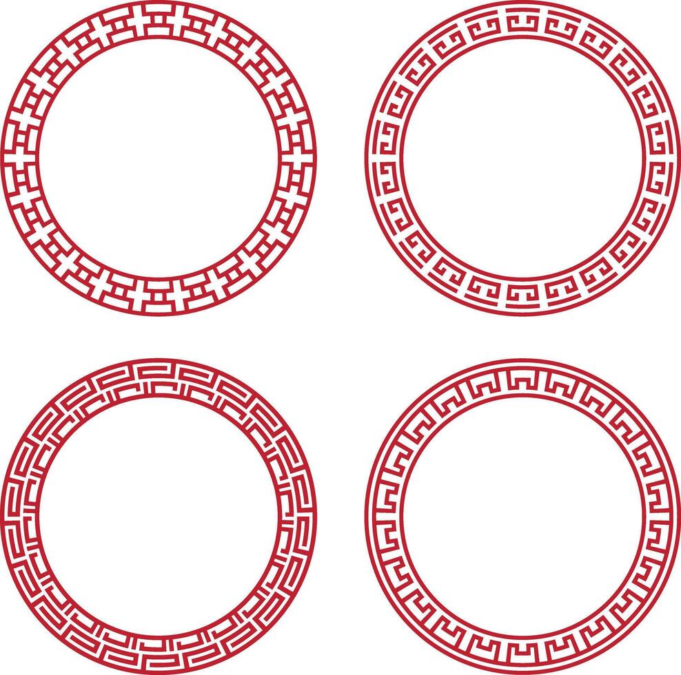 Set of Chinese Circle Frame. Isolated On White Background vector