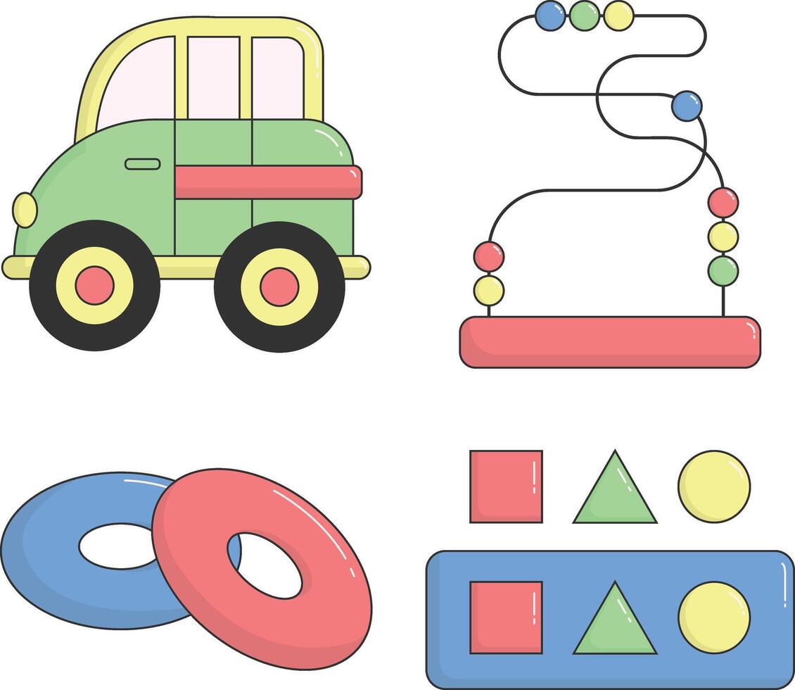 Children's Toys Collection. Cartoon Style vector