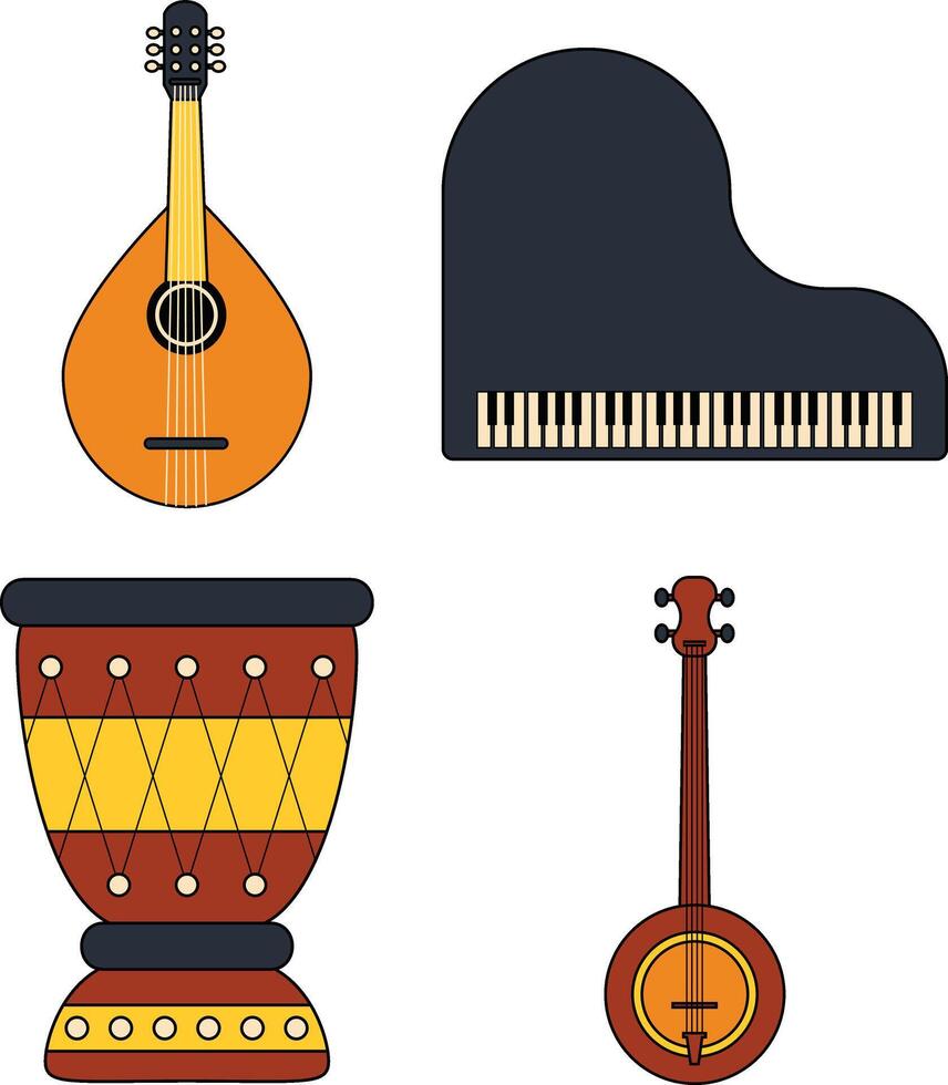 conjunto de vectores de instrumentos musicales para niños dibujados en  estilo de dibujos animados 10835622 Vector en Vecteezy