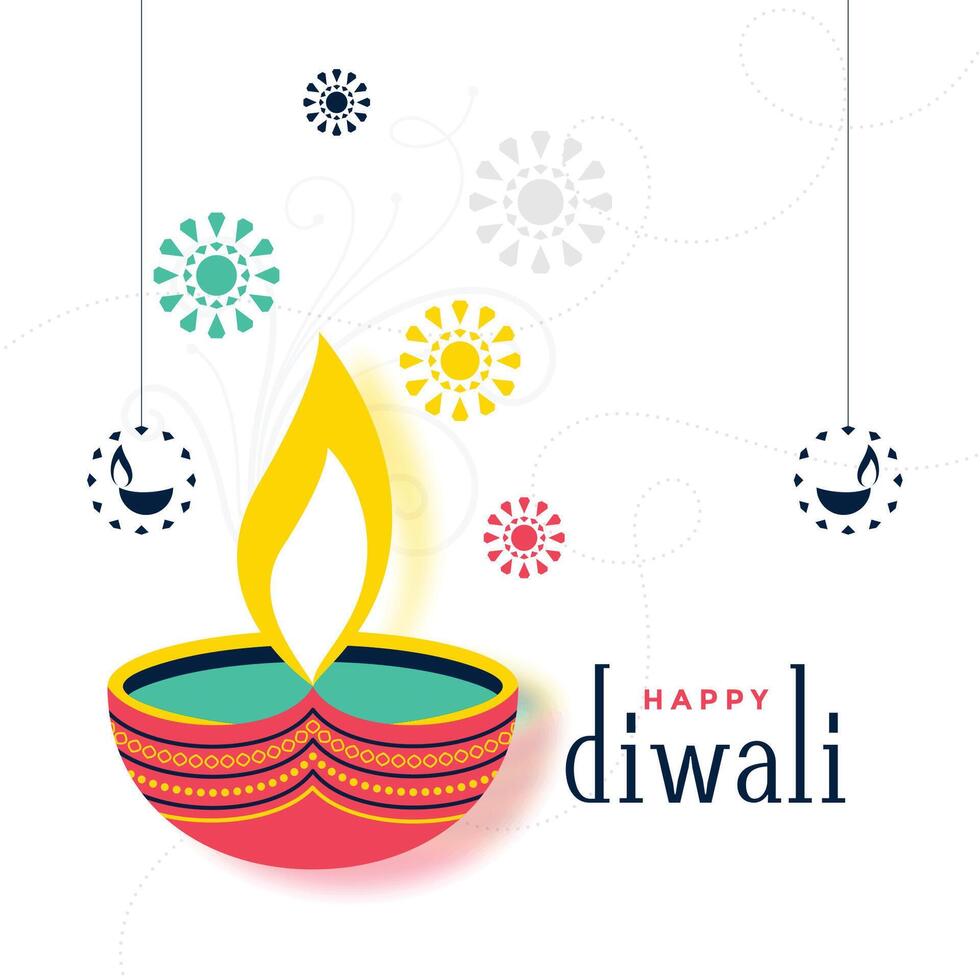 flat colorful happy diwali decorative card design vector