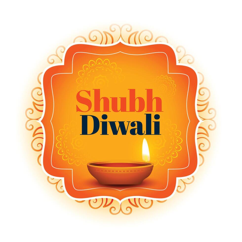 shubh diwali tradicional tarjeta decorativo diya diseño vector