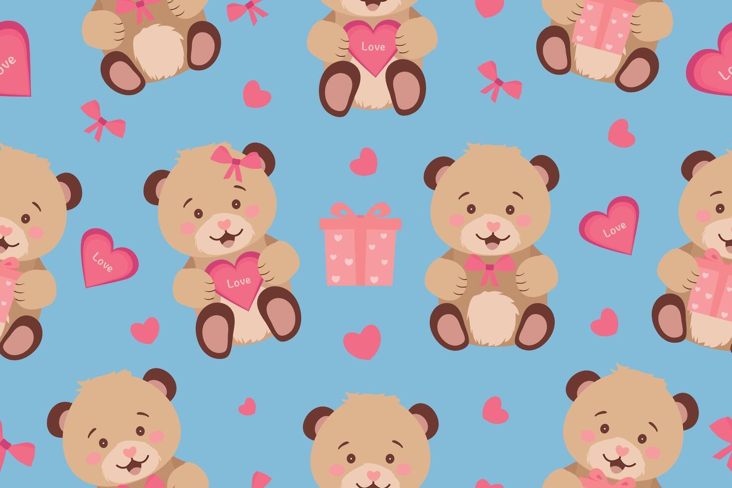 Seamless pattern with cute teddy bears. Wrapping paper, interior wallpaper, print, design template. Vector illustration. Vector