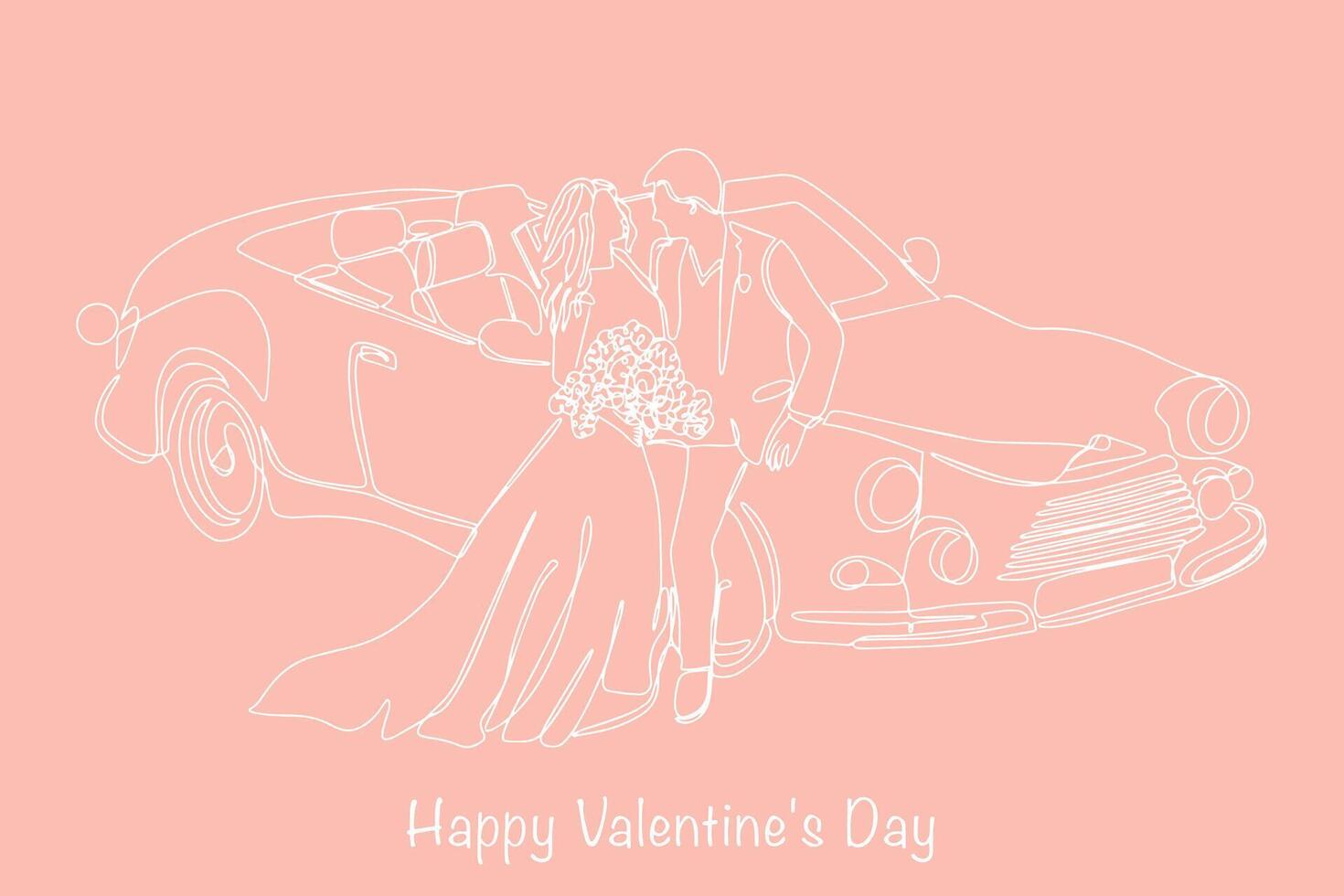 Postcard Happy Valentine's Day. Continuous line drawing of couples who love each other. Vector illustration