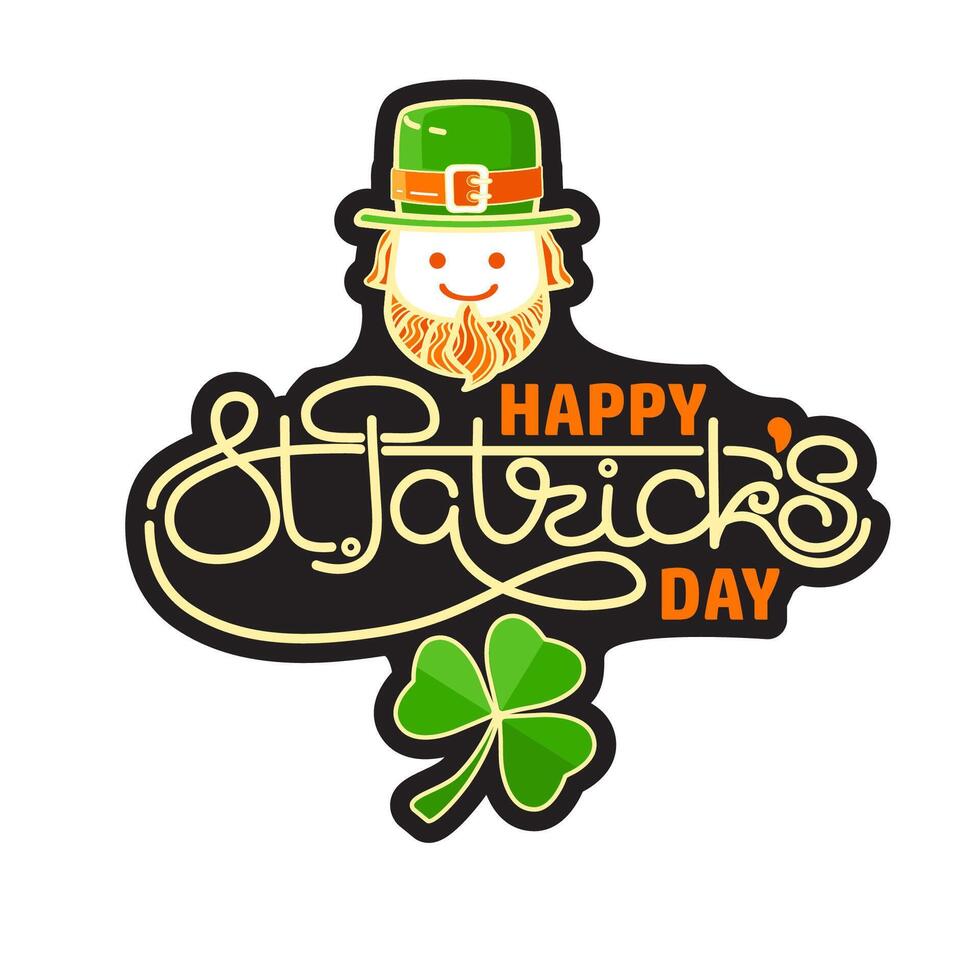 Happy Saint Patrick's Day. Hand-drawn lettering, leprechaun hat, shamrock. Vector. vector