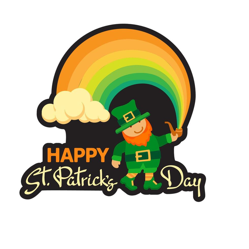 Happy Saint Patrick's Day. Hand-drawn lettering, leprechaun, pipe,  rainbow. Vector. vector