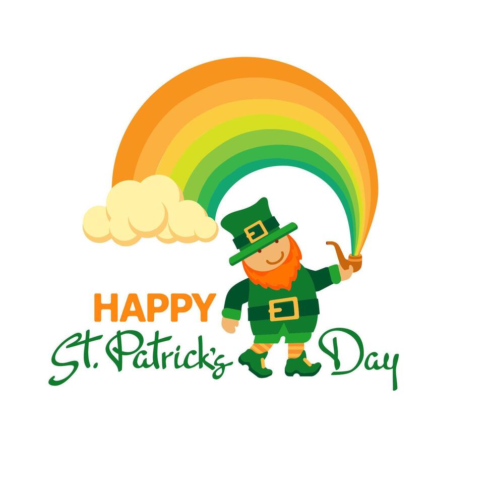 Happy Saint Patrick's Day. Hand-drawn lettering, leprechaun, pipe,  rainbow. Vector. vector