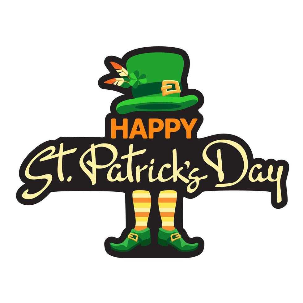 Happy Saint Patrick's Day. Hand-drawn lettering, leprechaun hat, shoes. Vector. vector