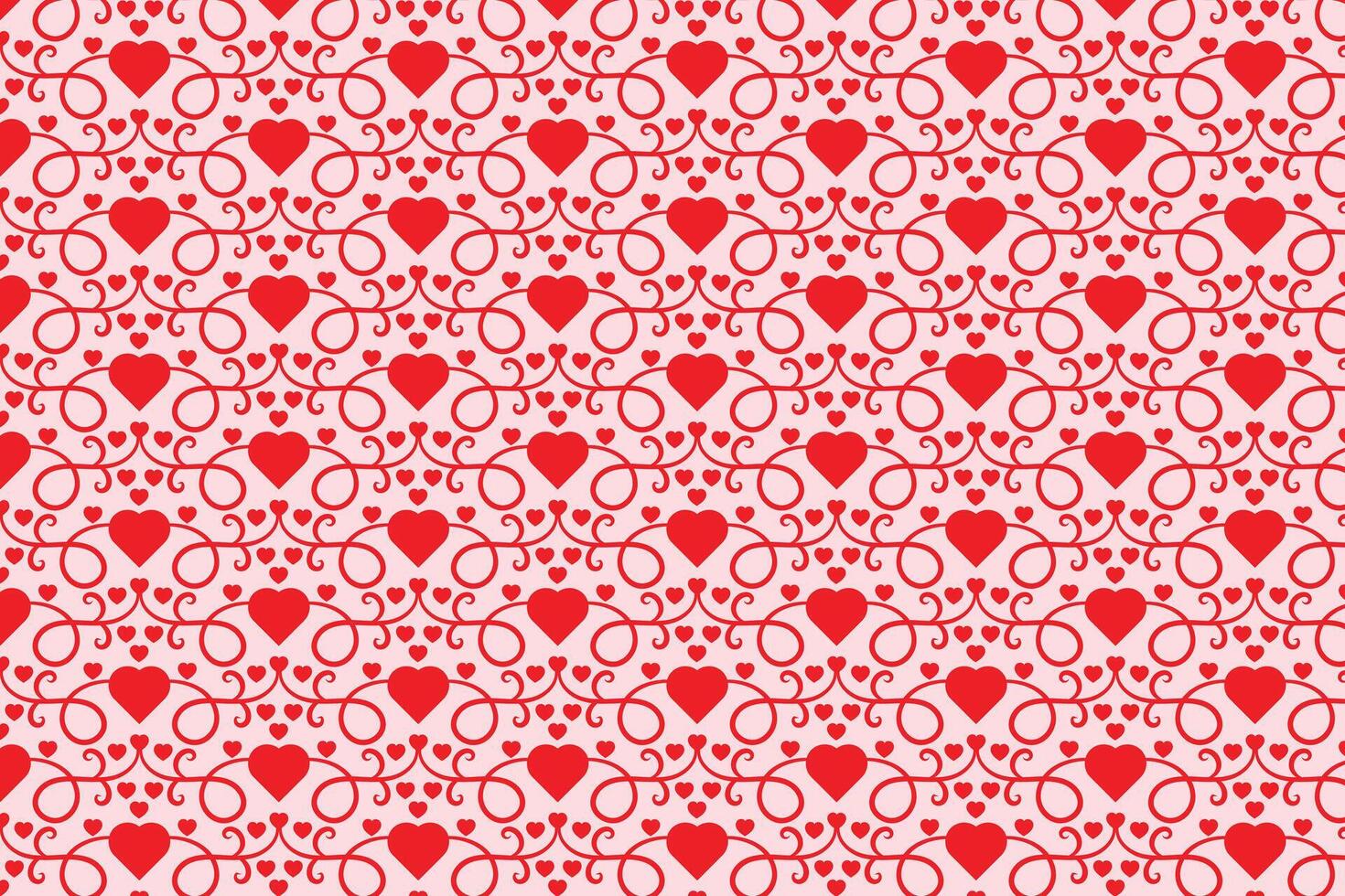 rojo amor romántico textura san valentin día, resumen corazones remolinos patrón, Rizado corazón repitiendo fondo, florece arremolinándose romance sin costura envase papel, encantador elegante digital tela vector