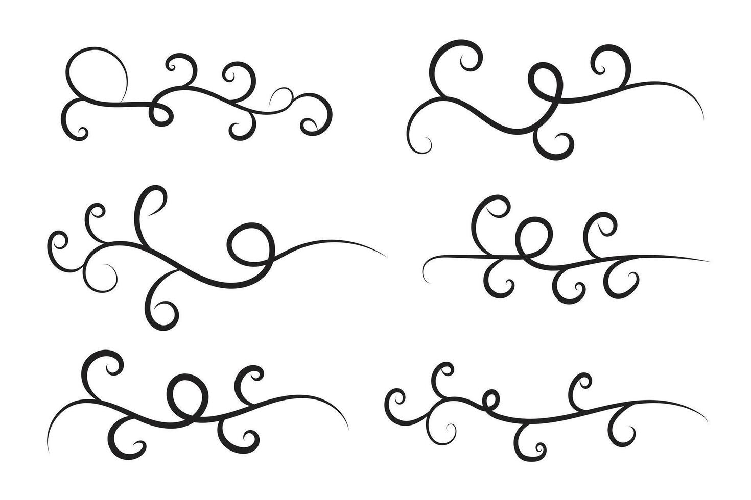 set of Vintage Filigree swirling, Calligraphy Doodle wind Decorative Elements, curly thin line Floral style swings swashes, Flourishes Swirls, flourish Swirl ornament vector, Elegant scroll design vector