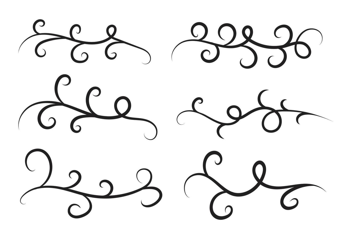 set of Vintage Filigree swirling, Calligraphy Doodle wind Decorative Elements, curly thin line Floral style swings swashes, Flourishes Swirls, flourish Swirl ornament vector, Elegant scroll design vector