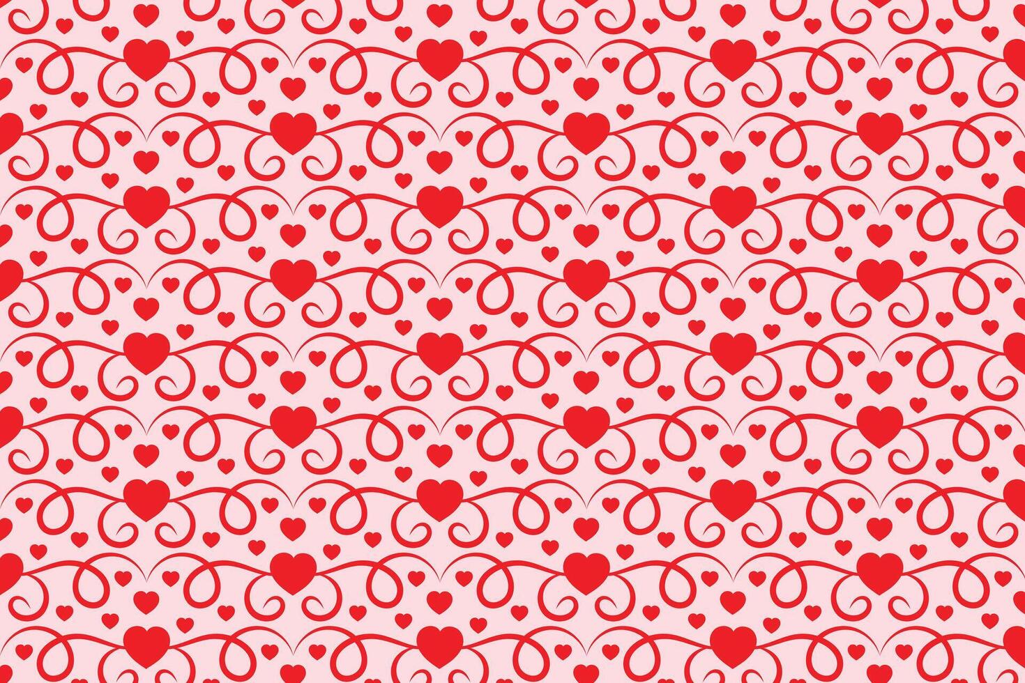 rojo amor romántico textura san valentin día, resumen corazones remolinos patrón, Rizado corazón repitiendo fondo, florece arremolinándose romance sin costura envase papel, encantador elegante digital tela vector