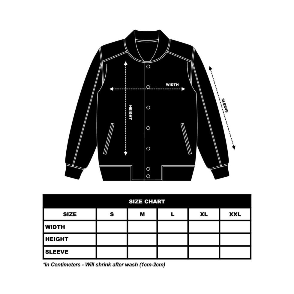 bombardeo chaqueta Talla cuadro, mano dibujado chaqueta contorno ilustración, casual ropa. vector técnico bosquejo. Bosquejo modelo.