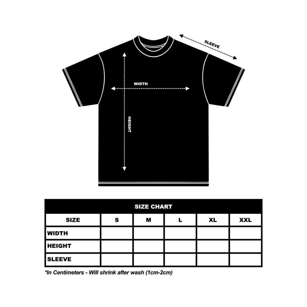 Short sleeve t shirt Size Chart. technical drawing fashion flat sketch vector illustration