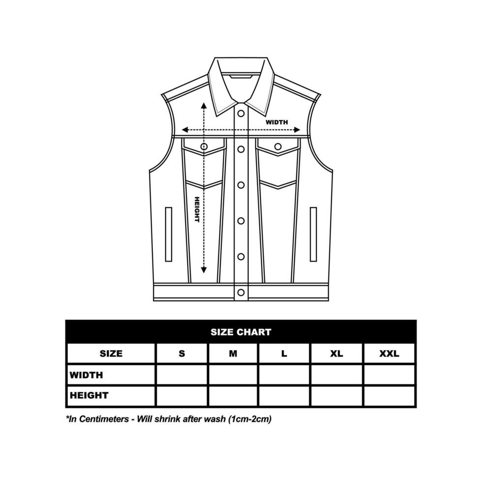Jacket illustration denim jacket Size Chart flat sketch western jacket 37763683 Vector Art at Vecteezy