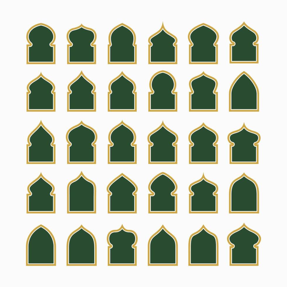islámico estilo frontera y marco diseño. árabe Ramadán ventanas ornamento decoración antiguo. musulmán tema. vector