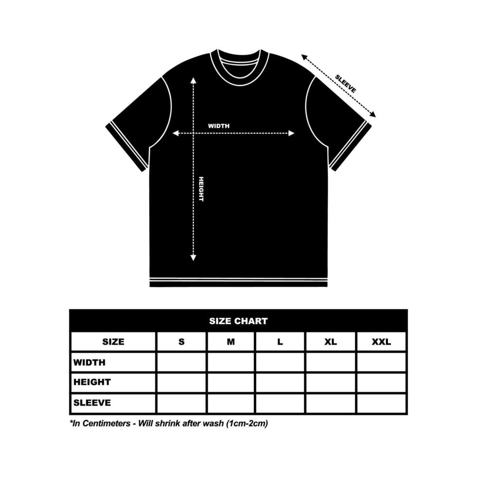 Short sleeve t shirt Size Chart. technical drawing fashion flat sketch vector illustration