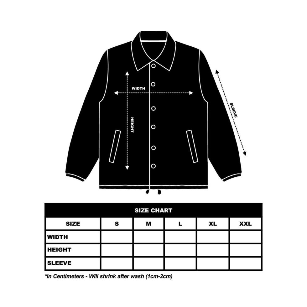 Size Chart coach jacket vector illustration flat design outline clothing