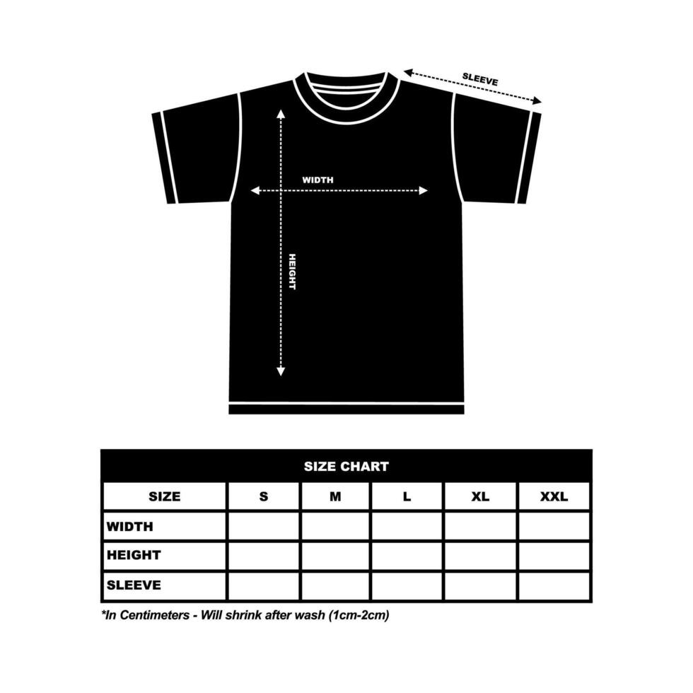 Short sleeve t shirt Size Chart. technical drawing fashion flat sketch vector illustration