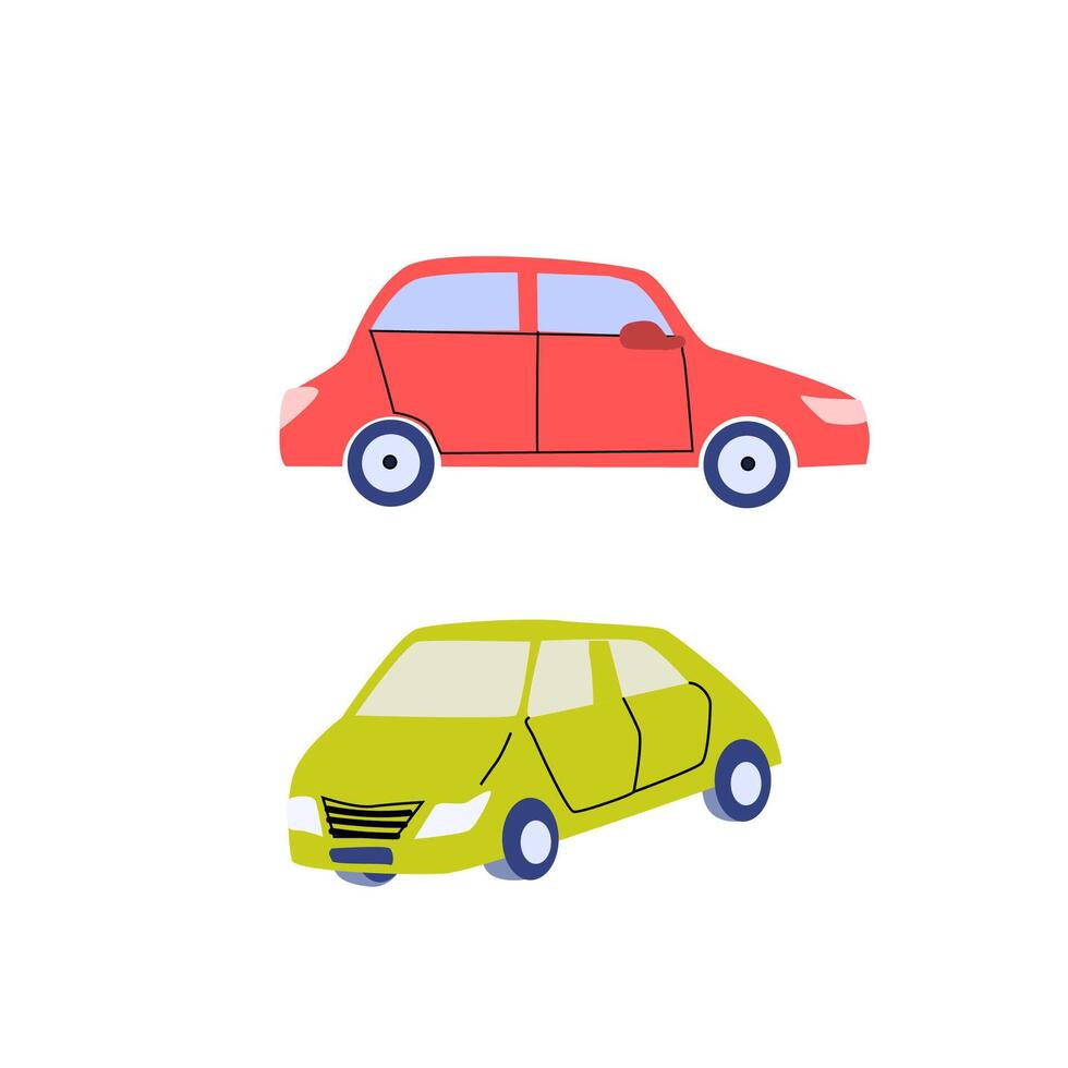 Car collection. Auto side view. Red and green automobile vector