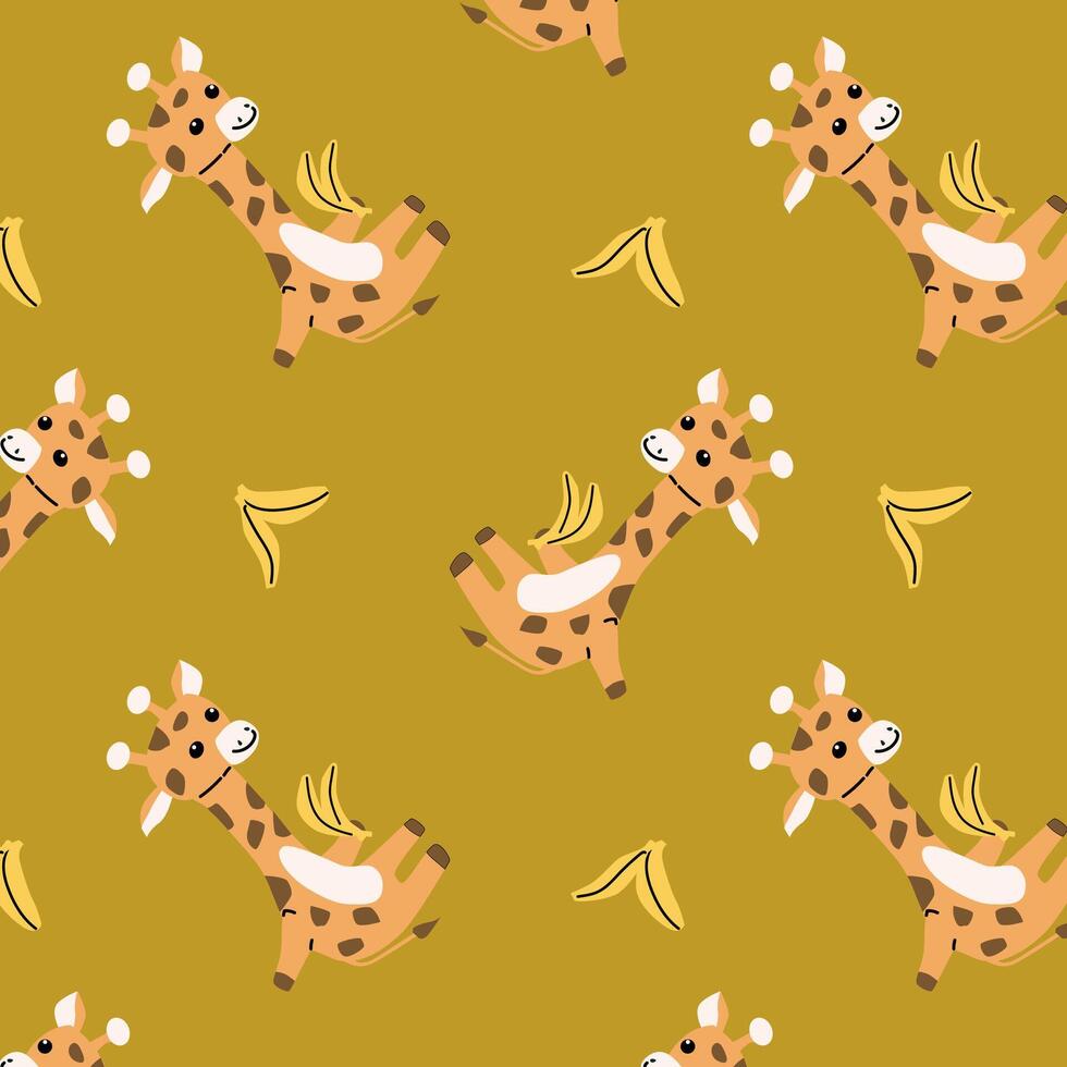 dibujos animados animales jirafa y plátano sin costura antecedentes. vector ilustración