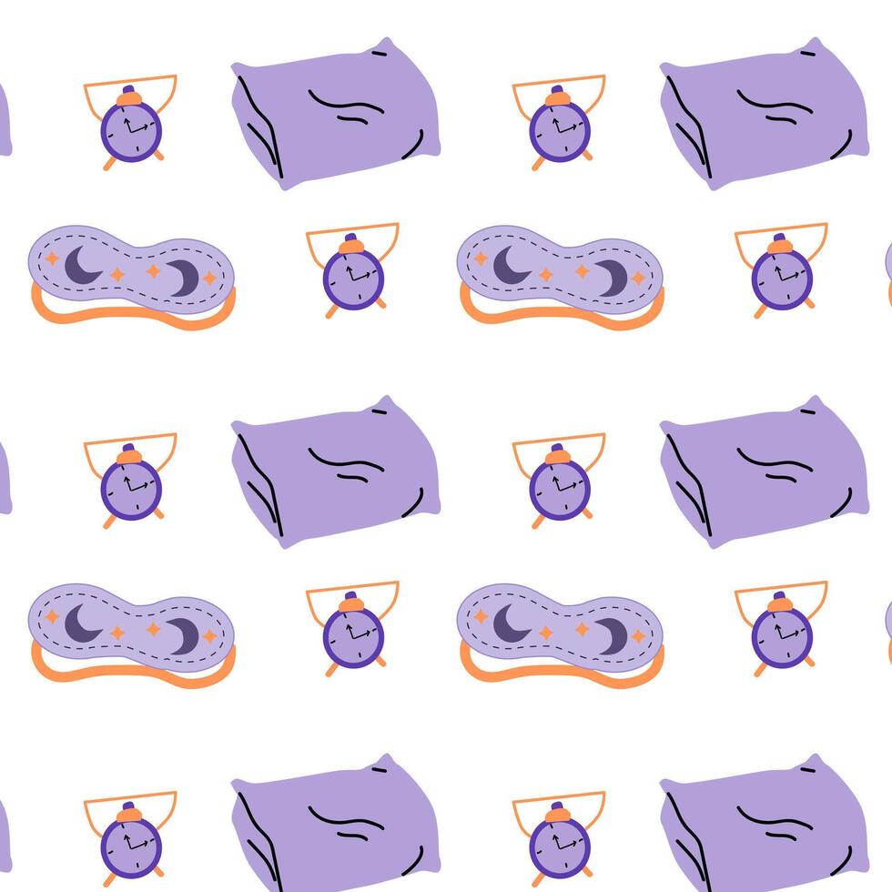cartoon pillow, alarm and sleeping mask vector background.