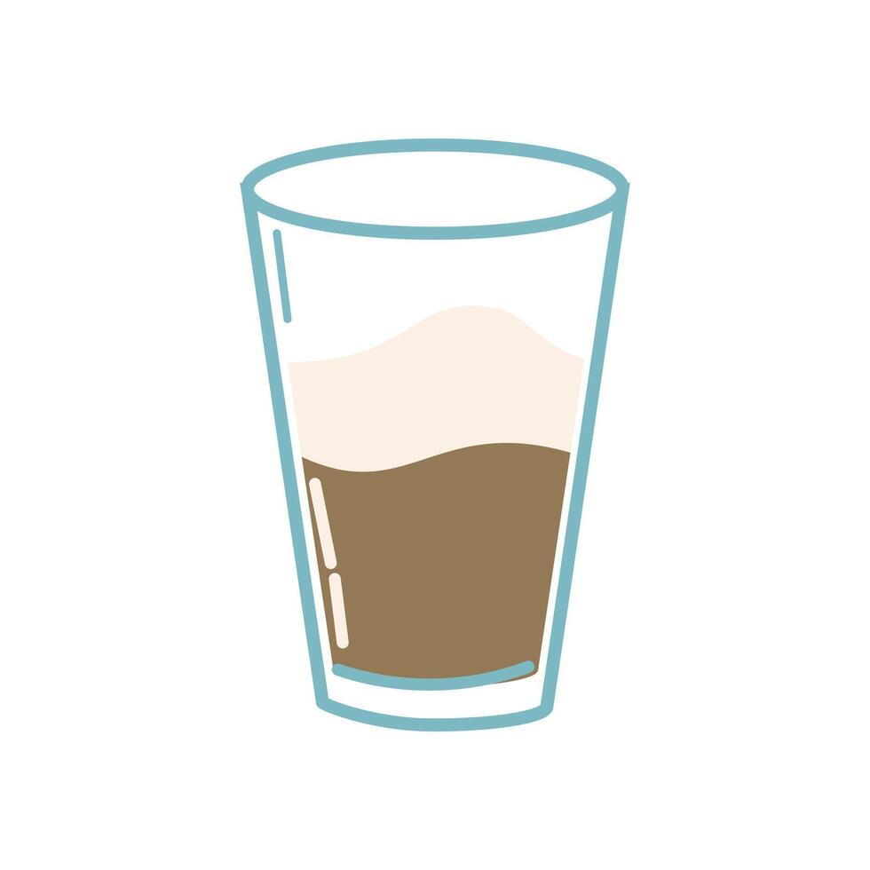 Cartoon drink coffee with foam in glass cup Hand drawn illustration vector