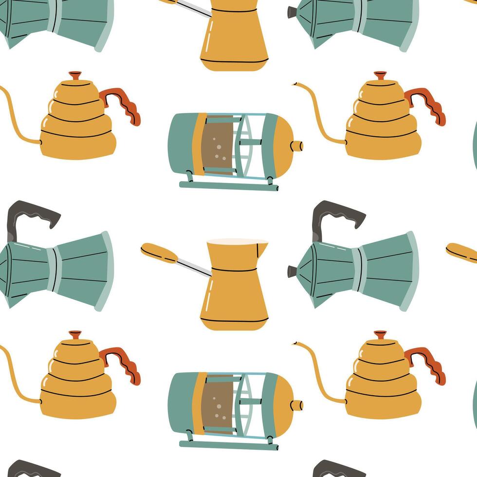 Seamless pattern with coffee pots and machine vector