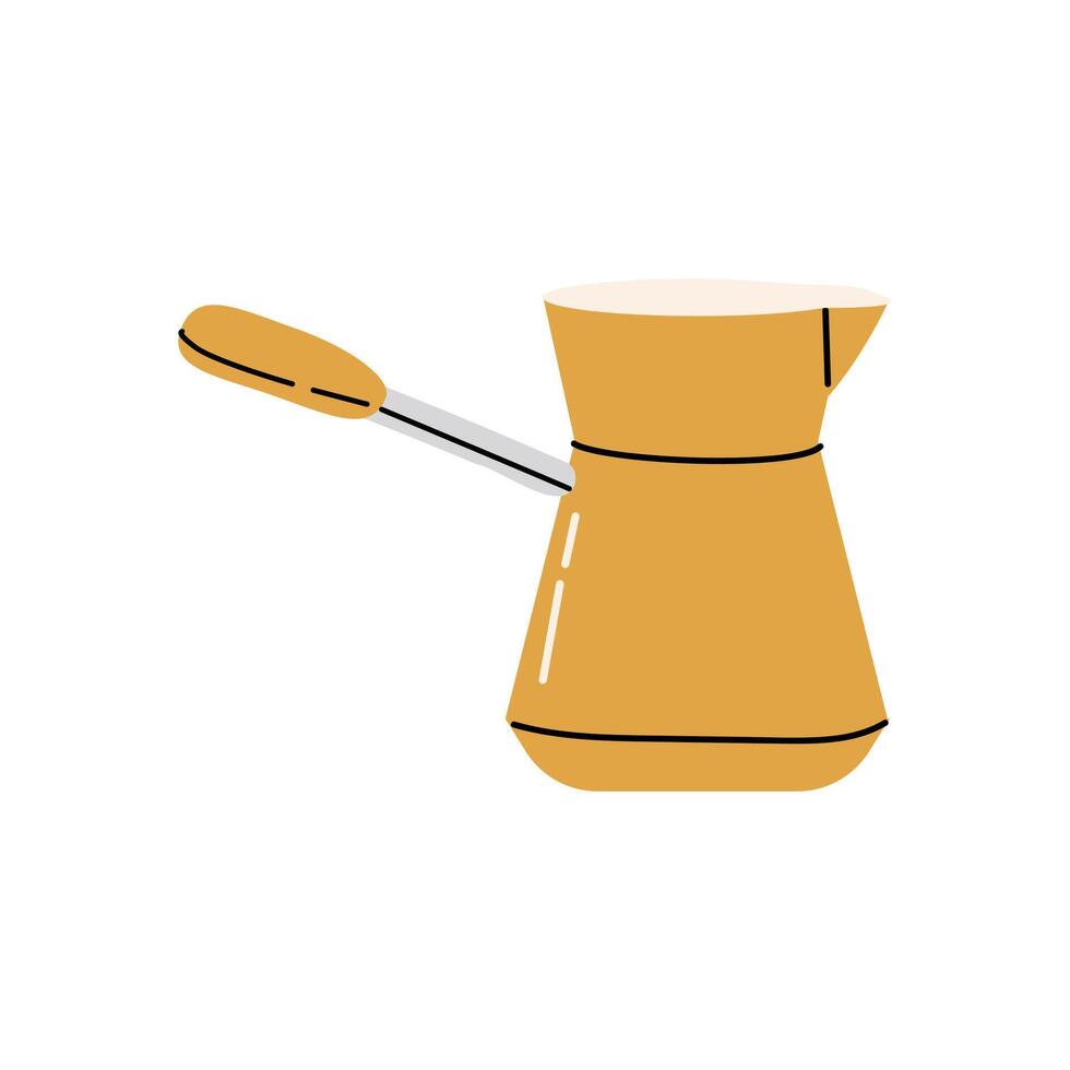 Jezve as Turkish Coffee Brewing Pot with Long Handle Vector Illustration